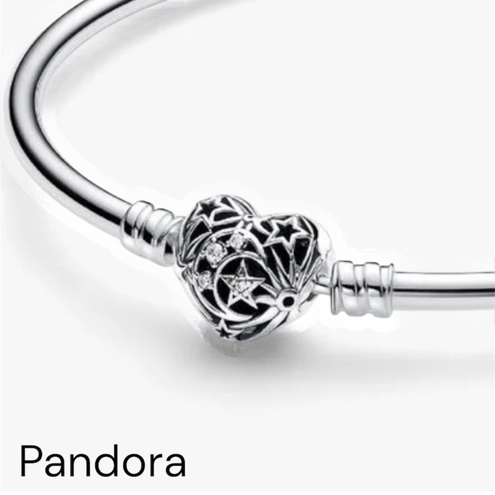 8.3 inches Pandora Sterling Silver Celestial Heart Clasp Bangle